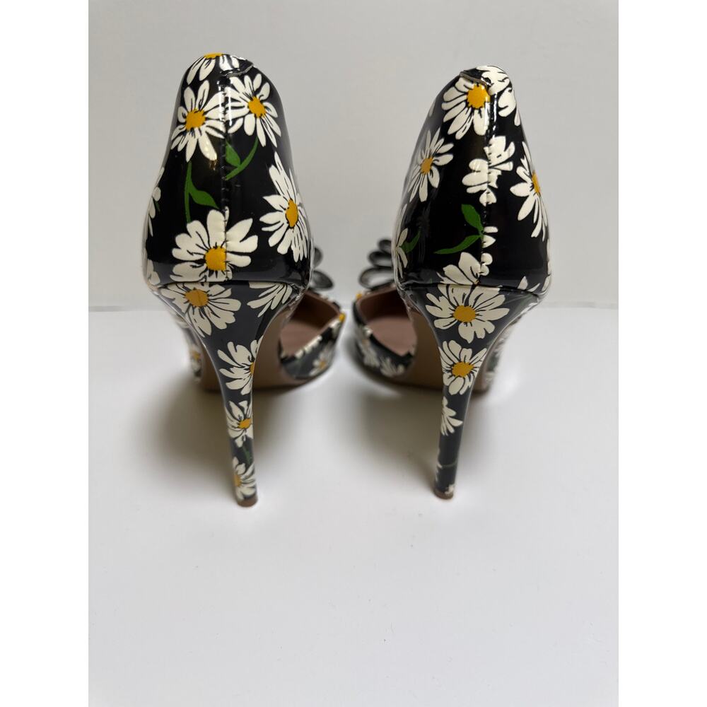 Betsey Johnson Prince Black Daisy Floral Patent D'Orsay Bow Pumps Heels Size 8 - Picture 3 of 6